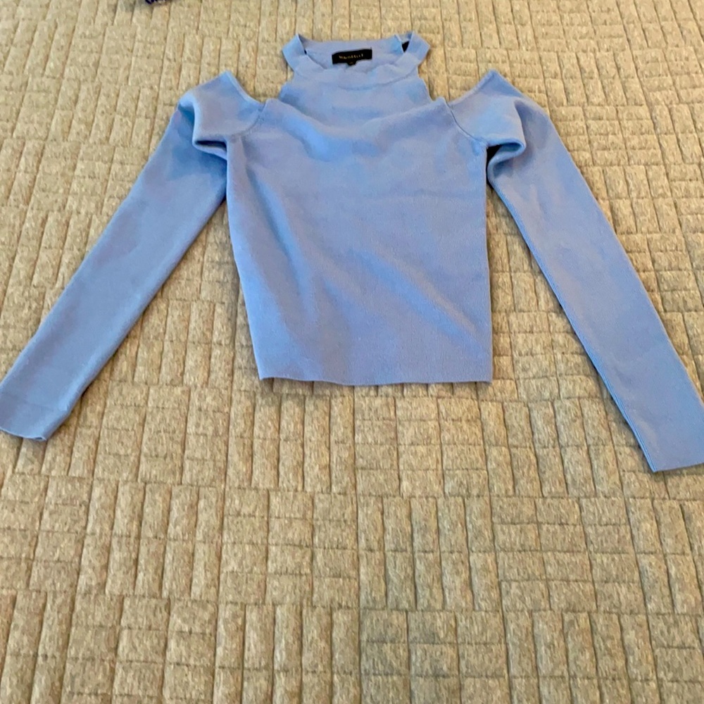 Brand new, open shoulder periwinkle sweater!